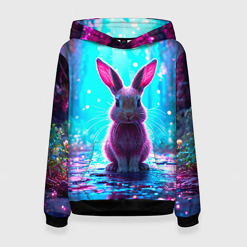 Женская толстовка Зайчик в сказочном лесу / 3D-Черный – фото 1