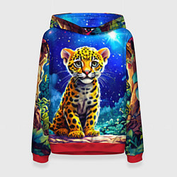 Толстовка-худи женская Ягуар в звездную ночь, цвет: 3D-красный