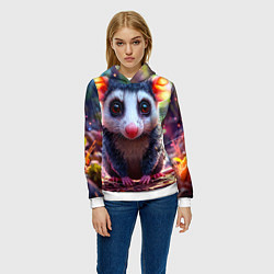 Толстовка-худи женская Опоссум в лесу, цвет: 3D-белый — фото 2