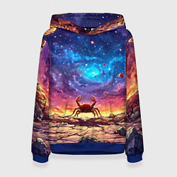 Толстовка-худи женская Краб смотрит в космос, цвет: 3D-синий