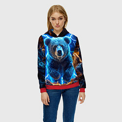 Толстовка-худи женская Медведь и молния, цвет: 3D-красный — фото 2