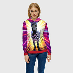 Толстовка-худи женская Зебра в ярких лучах, цвет: 3D-красный — фото 2