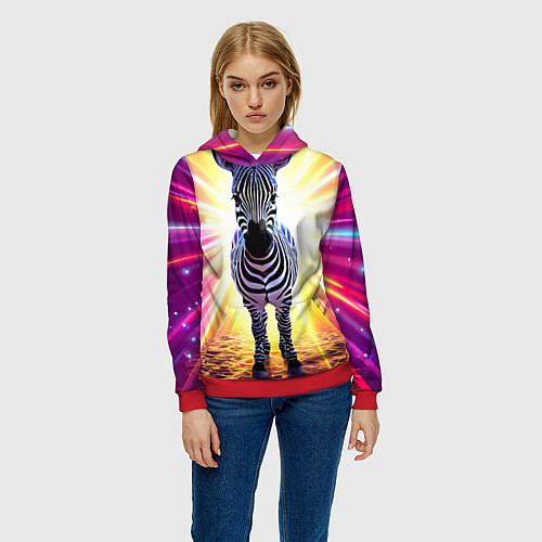 Женская толстовка Зебра в ярких лучах / 3D-Красный – фото 3