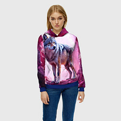 Толстовка-худи женская Волк в розовом, цвет: 3D-синий — фото 2