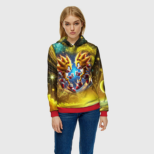 Женская толстовка Sonic and Shadow battle in space - movie / 3D-Красный – фото 3