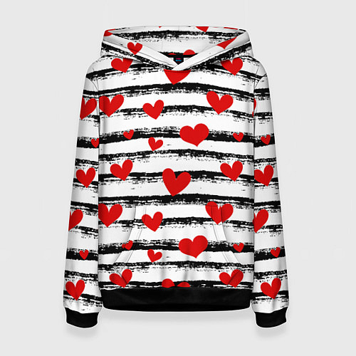 Женская толстовка Паттерн с полосками и сердечками / 3D-Черный – фото 1