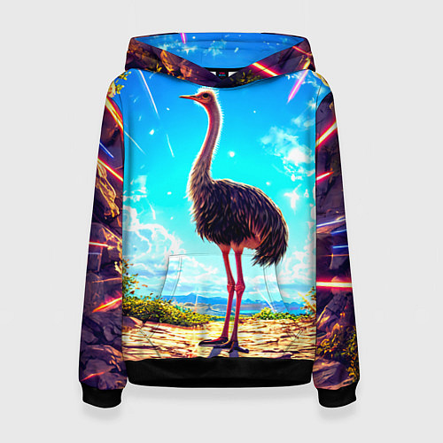 Женская толстовка Страус в пещере / 3D-Черный – фото 1