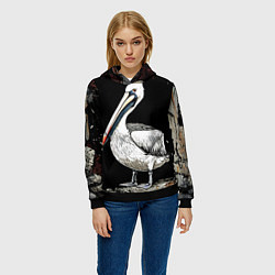 Толстовка-худи женская Пеликан на черном, цвет: 3D-черный — фото 2