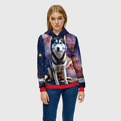 Толстовка-худи женская Лайка и космос, цвет: 3D-красный — фото 2