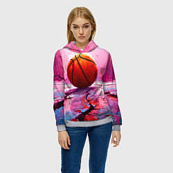 Толстовка-худи женская Баскетбольный мяч у розовой стены, цвет: 3D-меланж — фото 2