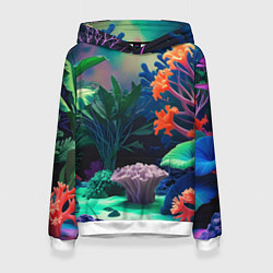 Толстовка-худи женская Морское дно с кораллами, цвет: 3D-белый