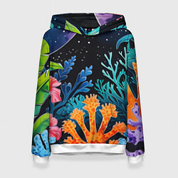 Толстовка-худи женская Космические кораллы, цвет: 3D-белый