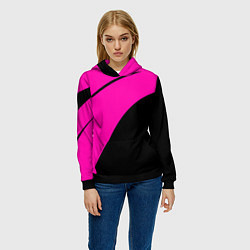 Толстовка-худи женская Розовый с чёрным двуцветный с полосой, цвет: 3D-черный — фото 2