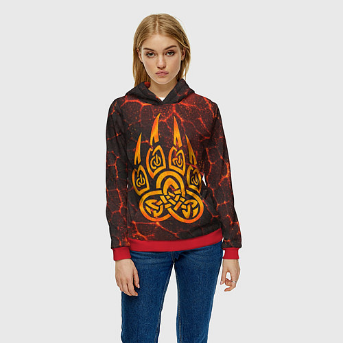 Женская толстовка Символ волчья лапа в огненной стихии / 3D-Красный – фото 3