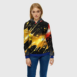 Толстовка-худи женская Оранжевая краска на черном, цвет: 3D-синий — фото 2