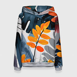 Толстовка-худи женская Контрастные листья, цвет: 3D-меланж