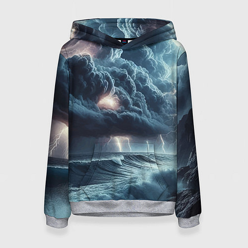 Женская толстовка Шторм на море - сверкание молний / 3D-Меланж – фото 1