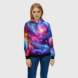 Толстовка-худи женская Neon space fantasy, цвет: 3D-черный — фото 2