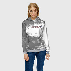 Толстовка-худи женская Горы зовут сноуборд серый, цвет: 3D-меланж — фото 2