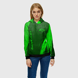 Толстовка-худи женская Chevrolet - green gradient вертикально, цвет: 3D-черный — фото 2