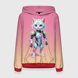Толстовка-худи женская Funny kitten - cyberpunk, цвет: 3D-красный