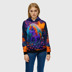 Толстовка-худи женская Сказочный единорог, цвет: 3D-черный — фото 2