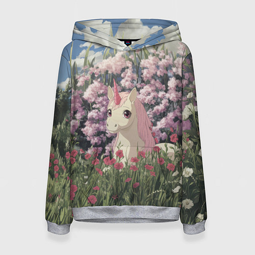 Женская толстовка Единорог на фоне сирени / 3D-Меланж – фото 1