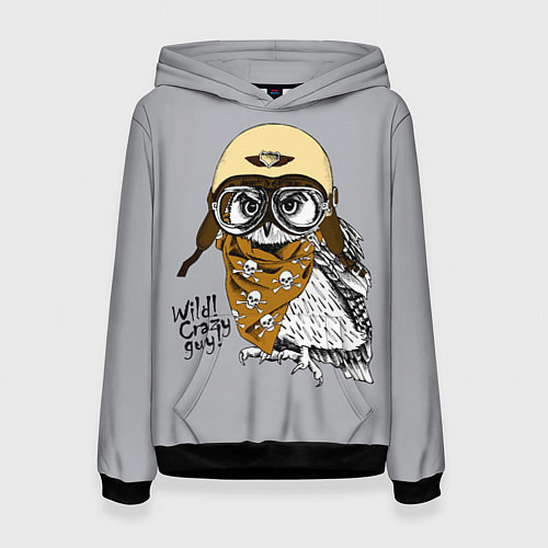 Женская толстовка Owl - wild crazy guy / 3D-Черный – фото 1