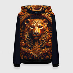 Толстовка-худи женская Лев узор, цвет: 3D-черный