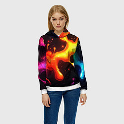 Толстовка-худи женская Радужные кляксы на черном фоне, цвет: 3D-белый — фото 2