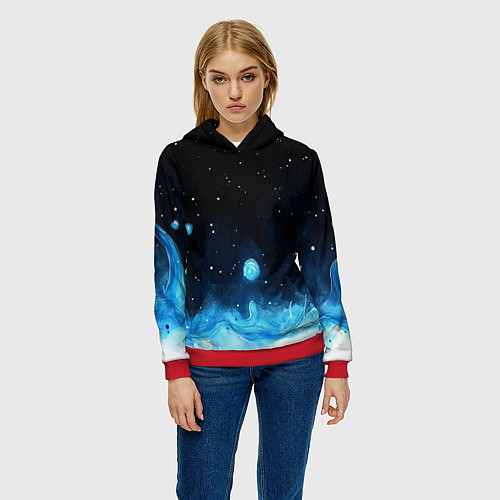 Женская толстовка Синяя светящееся краска / 3D-Красный – фото 3