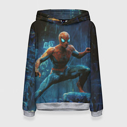 Толстовка-худи женская Человек - паук в ночном городе, цвет: 3D-меланж