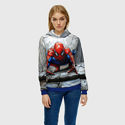Толстовка-худи женская Человек-паук палзет на стене, цвет: 3D-синий — фото 2