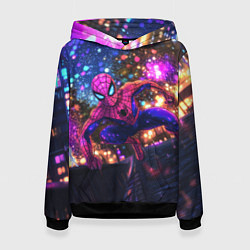 Толстовка-худи женская Человек-паук и фиолетовый свет, цвет: 3D-черный