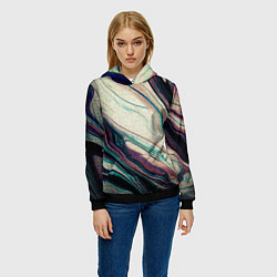 Толстовка-худи женская Абстракция тёмные краски с текстурой, цвет: 3D-черный — фото 2