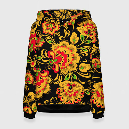 Женская толстовка Хохлома - роспись / 3D-Черный – фото 1