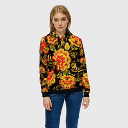 Толстовка-худи женская Хохлома - роспись, цвет: 3D-черный — фото 2
