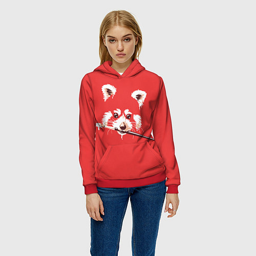 Женская толстовка Красная панда с кисточкой в зубах / 3D-Красный – фото 3