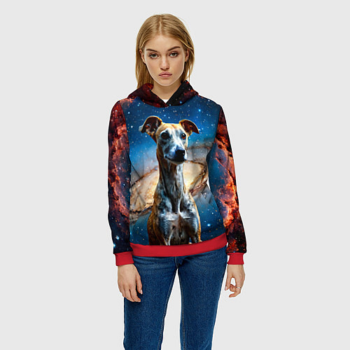 Женская толстовка Уиппет в космосе / 3D-Красный – фото 3