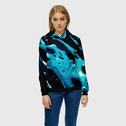 Толстовка-худи женская Синие волны краски на черном, цвет: 3D-черный — фото 2