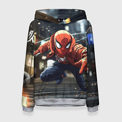 Толстовка-худи женская Человек-паук запускает паутину, цвет: 3D-меланж