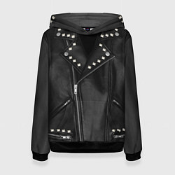 Толстовка-худи женская Кожаная косуха с клепками, цвет: 3D-черный