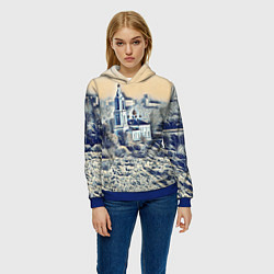 Толстовка-худи женская Храм на фоне современного города, цвет: 3D-синий — фото 2