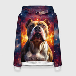 Толстовка-худи женская Американский булль в космосе, цвет: 3D-белый