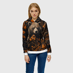 Толстовка-худи женская Медведь в лесной чаще, цвет: 3D-белый — фото 2