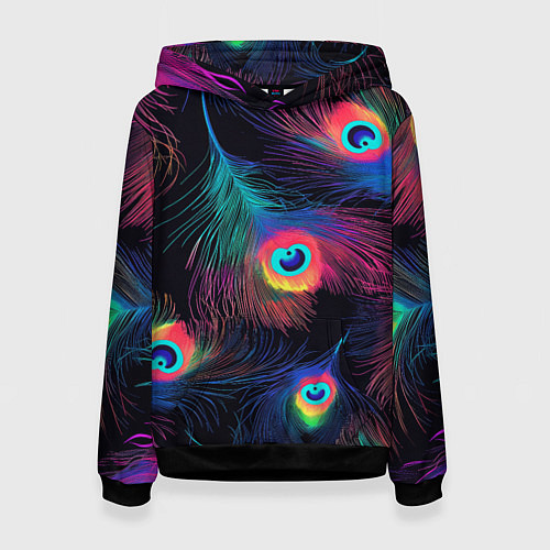 Женская толстовка Павлиньи перья - разные оттенки / 3D-Черный – фото 1