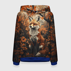 Толстовка-худи женская Лис в лесной чаще, цвет: 3D-синий