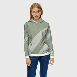 Толстовка-худи женская Светлый серо-зелёный абстрактный, цвет: 3D-белый — фото 2