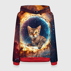 Толстовка-худи женская Сингапурская кошка в космосе, цвет: 3D-красный