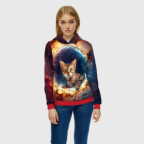 Женская толстовка Сингапурская кошка в космосе / 3D-Красный – фото 3